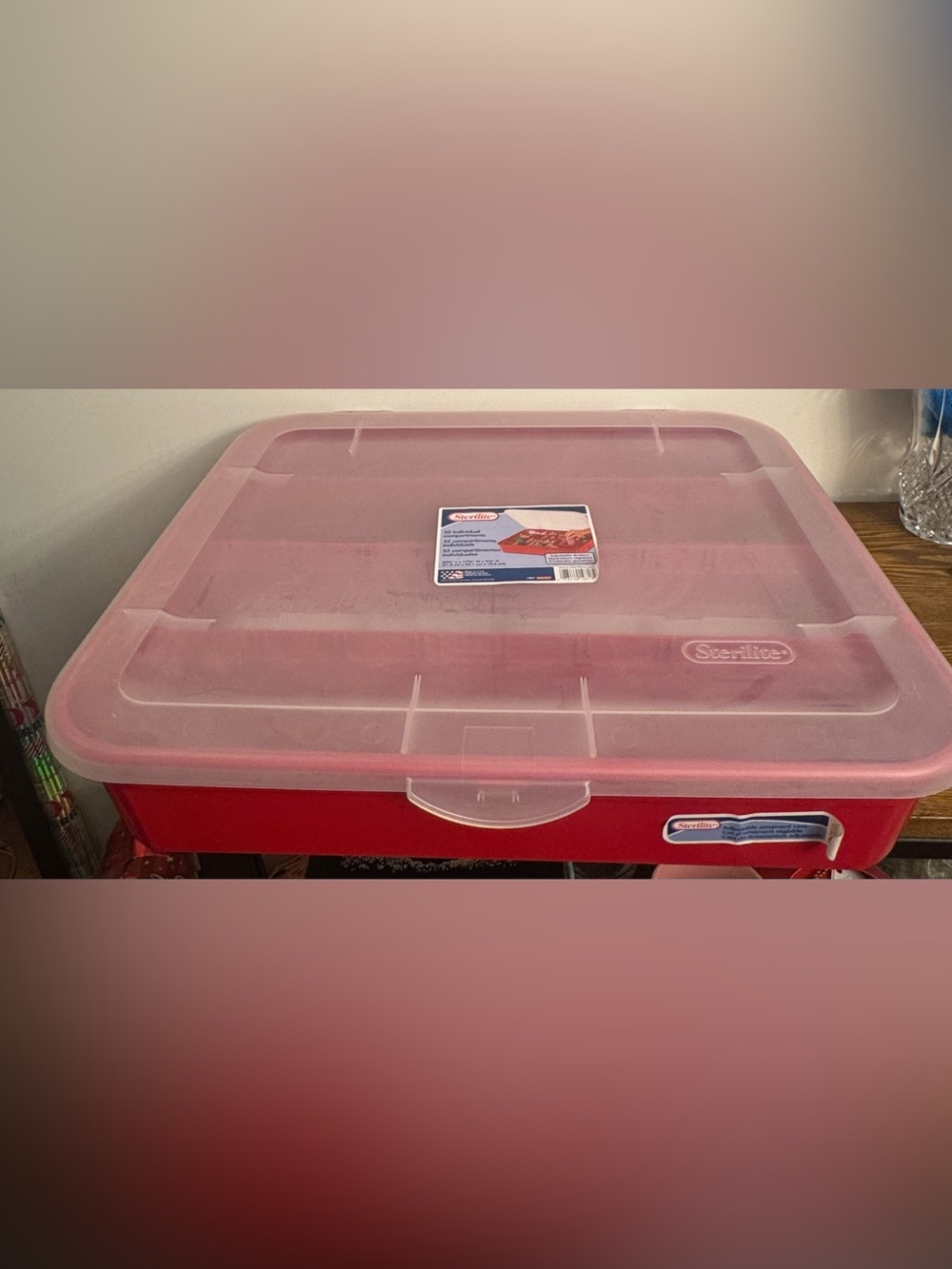 NWT Sterilite 32 Compartment Christmas Ornament Storage Organizer Box Red